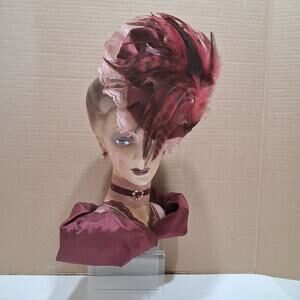 Unique Creations Face Vtg Limited Edition Porcelain Feathers Lady Head Vase